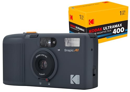 KODAK Snapic A1 35mm Film Camera, Reusable, 2-Zone Focus, Lightweight, Compact (Rhino Grey) Bundle with Kodak Ultramax 400/24EXP 35mm Roll Film