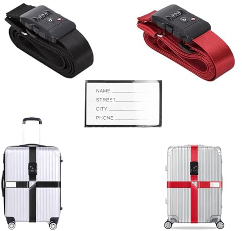 Heucadup Correa Maleta Paquete de 2 Cinta para Maletas de Viaje 5 x 420 cm Cinta Maleta Seguridad con candado de combinación y Etiqueta para Nombre Luggage Strap para Maletas de 51 a 86 cm