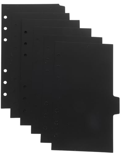 KALLORY 6pcs Black A6 Tab Binder Dividers, 6-Hole Pp Sheet Inserts for 6-Ring Binder Organizer, Office and School Page Dividers for Personal Planner and Notebook Separation