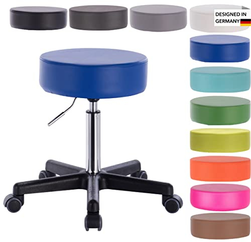 1stuff Profi Rollhocker Squash 35 - ca. 51-71 cm Sitzhöhe - Bürohocker höhenverstellbar mit hoher Belastung - robuster Praxishocker - klassischer Arzthocker mit Rollen - 360° Dreh-Hocker (Blau)