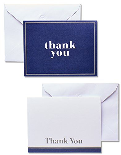 American Greetings Thank You Cards with Envelopes, Blue and White (50-Count)