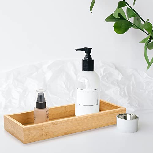 Bandeja de Baño de Bambú, Bandeja de Madera Rectangular para Perfumes, Cosméticos, Velas, Botellas de Jabón, Pequeñas Plantas (30 x 11.5 x 4 cm)