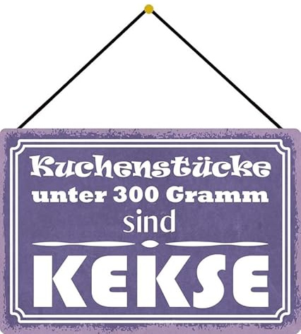 Cartel de metal de 20 x 30 cm con cordón, para tartas de menos de 300 gramos, con texto en alemán