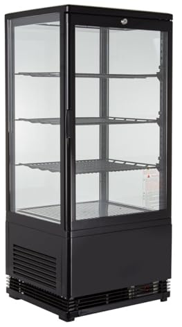 GastroHero Kühlvitrine 78 Liter I Buffet Vitrine +2 °C und +6 °C mit LED I Kühlvitrine Gastro schwarz I Kühltheke mit Glastür & Umluft I abschließbar