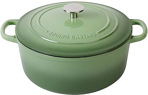 EDGING CASTING Olla holandesa de hierro fundido esmaltado con tapa, 5.5 cuartos de galón, para hornear pan, cocinar, verde pistacho