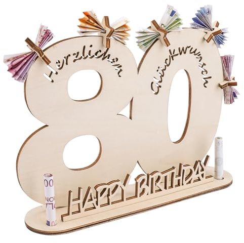 ENLACE Holzschild Gästebuch, 80 Geburtstag Mann Frau Deko, Holz Schild Gästebuch mit Ständer und 5 Holzpentagramme Deko Geburtstagsgeschenk, Geburtstag Deko für Frauen & Männer