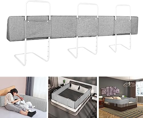 LARS360 Griglia di protezione del letto, 180 cm, per bambini, regolabile in altezza, con chiusura lampo e bottoni a pressione, accessorio portatile per lettino (lino grigio)