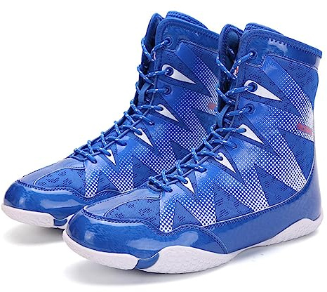 Zapatos de Boxeo para Hombre,Exterior Deporte Capacitación Comodidad Zapatos de Lucha Mujer,Profesional Cima Mas Alta Ligero Respirable Zapatos de Kickboxing,Unisexo ( Color : Blue , Size : 42 EU )