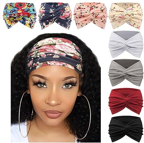 DRESHOW Bandeau Cheveux Femme Extra Large Boho Bandeaux Vintage Hair Bandeau Cross Noué Élastique Bande de Cheveux Accessoire 8 Pcs