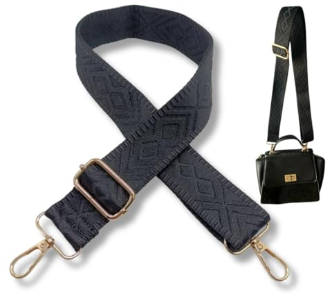 Asas para Bolso, Correa Negra Bolso Bandolera Ajustables. Hebilla Dorado. Asa para Bolso Mujer. Repuesto. Talla 3.8, (22330.ND)