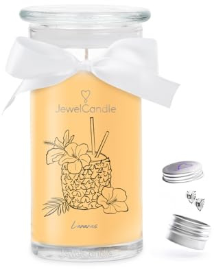 JuwelKerze L'ananas Ohrringe Silber - Schmuckkerze 80 Std - große Duftkerze im Glas mit fruchtigem Duft - Kerze mit Schmuck - Geschenke für Frauen