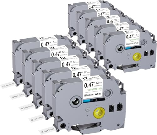 10 x Yuanqimm TZe-231 Tejp Kompatibelt med Brother P touch Band 12 mm x 8 m | TZe231 TZ Etikettband 12 mm 0,47 Svart på Vitt Kompatibelt för Ptouch H107b H105 H100r H100lb H100 D400 D210 1280 1010 1000