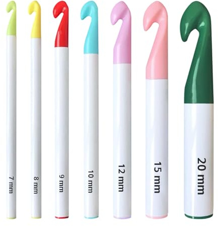 SSKHE 7 PCS Crochet Hooks Set,Large Sizes 7mm to 20mm,Ergonomic Crochet Hook for Super Chunky Yarn,Big Crochet Kit for Beginner Adults and Kids,Starter Crochet Set,Plastic Big Crochet Kit