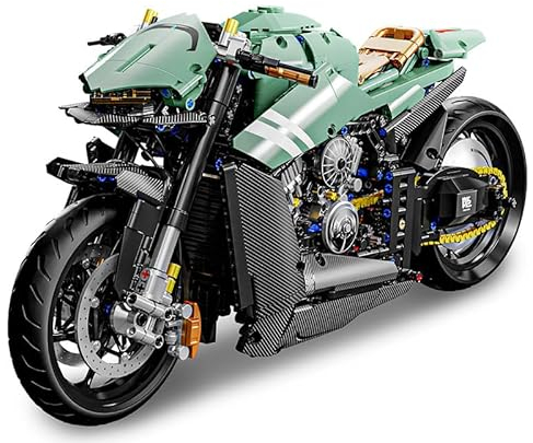 highdar Technik Motorrad Spielzeug Modellbausatz, 2176 Klemmbausteine 1:5 Aston Martin Supermotorrad Bausteine, Geländemotorrad Kreatives STEM Bausatz Geschenk für Erwachsene Sammler Kinder