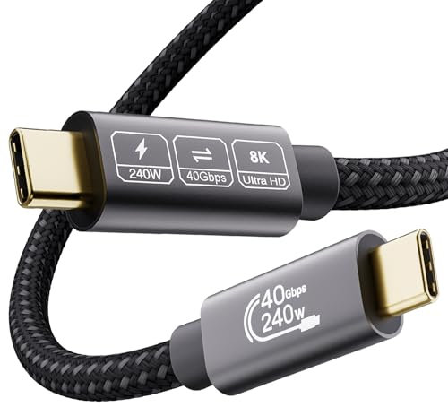 EUDOBEL USB4 Kabel mit Thunderbolt 4 Kabel 3m,40Gbps Datenkabel,Schnellladung 240W 48V/5A,8K@60Hz 4K@144Hz Thunderbolt 3 Kable für iPhone16,iPhone15,MacBook,Monitor, Galaxy S24,iPad,Switch,VR,eGPU