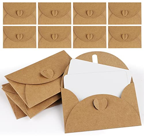 BIKPRST 25 Mini Buste Con Biglietti Vintage Mini Buste Di Carta Kraft, Buste Vuote Piccole Lettere Con Chiusura A Cuore, Per Biglietti Regalo Fai Da Te Biglietti Di Ringraziamento