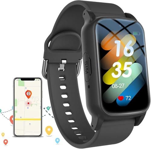 X&Z-XAOY Montre Intelligente pour Seniors avec Détection De Chute Montre Intelligente avec Alarme SOS pour Personnes Âgées avec Détection De Chute Fitness Tracker Étanche Localisation GPS(Black)