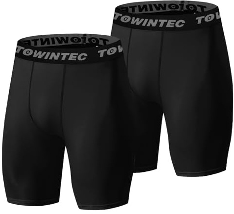 Towintec Löparshorts för män, kompressionsbyxor, leggings, Svart + svart, XXL