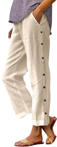 Ofertas Pantalones Mujer Verano Tallas Grandes Lino de Algodón Cintura Alta Vintage Estampado Pantalon Deportivos Pantalones Ligeros Playa Cómodo y Transpirable para Yoga Jogging Original