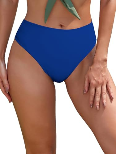 SHEKINI Maillot de Bain Femme Culotte String Tanga Bas de Bikini Noir Taille Haute Découpe Transversale