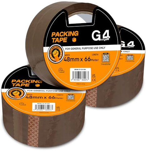 G4GADGET Heavy Duty Brown Packing Tape 3 Rolls – 48mm x 66m Strong Parcel Tape for Moving Boxes, Packing, and Storage – Secure Adhesive Packaging Tape