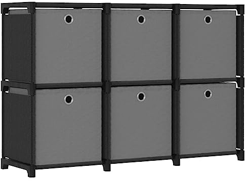 HETFTJN Scaffalatura a cubo con 6 scatole, colore nero, grigio, moderna libreria in acciaio e tessuto, 103 x 30 x 72,5 cm, spazio per soggiorno e corridoio