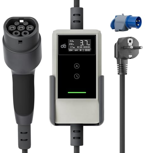 dé Cavo Ricarica Auto Elettrica Tipo 2 Schuko 3,7kW [6/8/10/13/16A] Colonnina Ricarica Auto Elettrica con Supporto, Wallbox Compatibile con Model Y/3, e208 e Altri EV/PHEV, Bianco, 6,5m