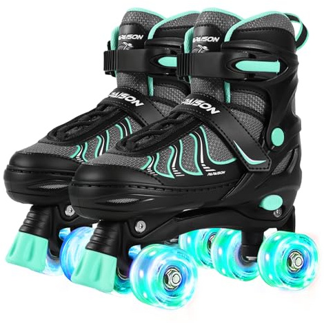 PAPAISON Roller Skates for Girls Ages 8-12, Adjustable Size Youth Women Quad Skates with Light up Wheels Indoor Outdoor