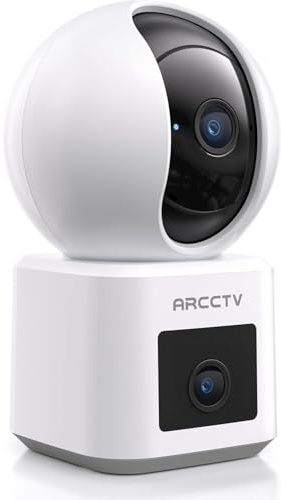 ARCCTV Dual Objektiv Überwachungskamera Innen, 2.5K WiFi 6 WLAN Kamera Indoor für Handy App, 360° Hundekamera/Babyphone mit Kamera, 5GHz/2.4GHz, 2-Wege-Audio, Smart Tracking, Nachtsicht