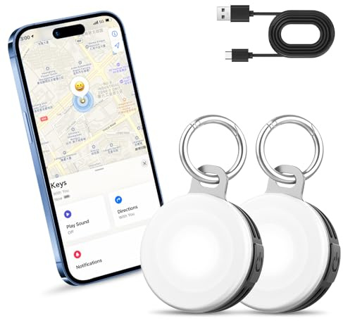 2-in-1 Air Tracker Tags-2Pack, Bluetooth Tracker Works with Apple Find My APP (iOS Only), 3 Modes LED Light Item Finder for Night Walking/Cycling, USB-C, Item Locator for Keys/Suitcase/Luggage