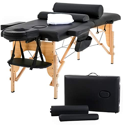BestMassage Massage Bed Portable Massage Table 24 inch Wide Lash Bed Height Adjustable 2 Folding Spa Table with Towel Hanger Oil Pouch Half Bolster Round Bolster Non-Woven Bag