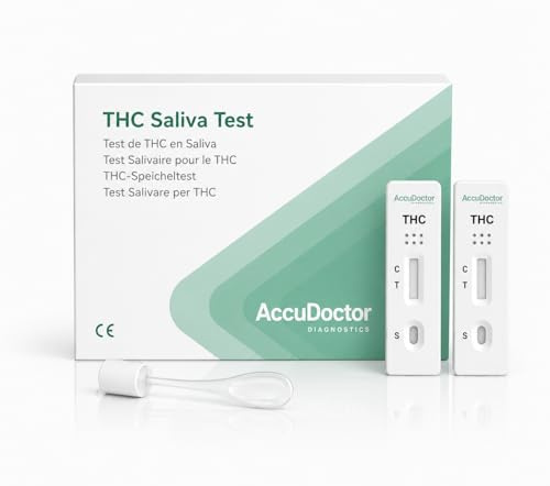 2 Test Antidroga THC Salivare AccuDoctor 15 ng/ml – Test Rapido Cannabis, Marijuana e Hashish – Drug Test Saliva – Rilevazione THC – Istruzioni 5 Lingue - 2 Test kit