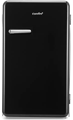 COMFEE' RCD93DKRT1(E) 93L frigorifero piccolo mono porta, design Retrò, Altezza 83,5 cm, 107 kWh/anno, temperatura regolabile, piedini regolabili, basso rumore, adatto per casa e ufficio | Nero
