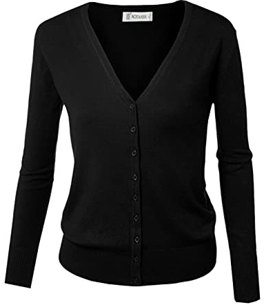 Cardigan Pull Gilet Femme Basic Col V Classique en en Tricot Pull Fine Soft Boutonné Noir