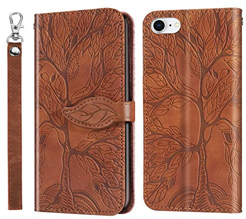Varohix Wallet Case for iPhone SE 2022/iPhone SE 2020 with Card Slot/Holder Folio Kickstand with Magnetic Closure Fold Flip PU Leather Case for iPhone SE 2022/SE 2020/7/8(4.7 inch),Brown