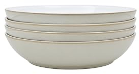Denby - Linen Cream White Pasta Bowls Set of 4 - Dishwasher Microwave Safe Crockery - Ceramic Stoneware Tableware Natural Tones
