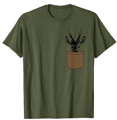 Breu Jagdbekleidung & Jäger Geschenke - Rehbock in der Brusttasche - witziges Herren Jagd T-Shirt, Grün, S