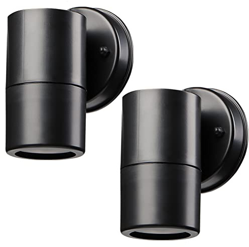 LASIDE Outdoor Wall Lights Pack of 2, Black Max 7W GU10 Down Outside Wall Lights Electric, IP44 Waterproof Plastic Garden Wall Light Mains Powered for Patio, Terrace, Garden, Balcony, Porch, Garage