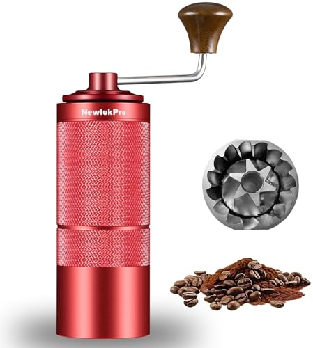 NewlukPro M6 manuell kaffekvarn, vacker design för kvinnor, smidig slipning och arbetsbesparing, bärbar mini-handkaffekvarn för espresso häll över franska pressen hemma eller på campingresan, röd