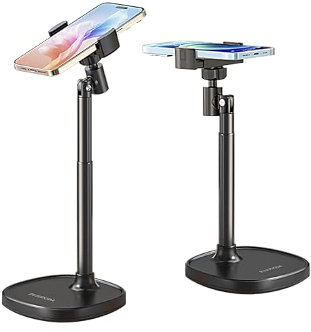 PUJUDODA Handyhalterung Tisch,Mehrwinklig Verstellbarer Handyhalter,Einziehbarer Aluminium Handy Ständer Tisch für iPhone15/14/13/12/11,Galaxy usw.