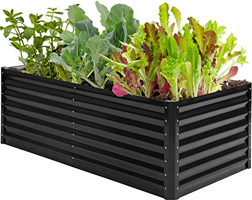 YITAHOME Outdoor Raised Garden Bed Kit 180x90x60cm, Raised Beds Thickened Zinc-Aluminum-Magnesium Stainless Steel Metal Raised Beds for Garden with Safety Rubber for Vegetables Flowers Fruits (Black)