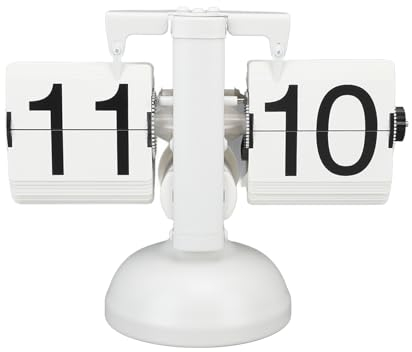 Mumusuki Retro-Klappuhr, Batteriebetrieben, Edelstahl-Schreibtischuhr, Einstellbare Zeit, Leicht Abzulesen, Ideal für Heim- und Bürodekoration (Alles weiß)