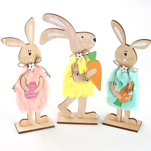 HERZWILD Ostern Hase Aufsteller Osterhase Deko aus Holz Osterdeko Holz Hase Deko Aufsteller für Ostern,Osterdekoration Garten Osterhasen (A -3pcs)