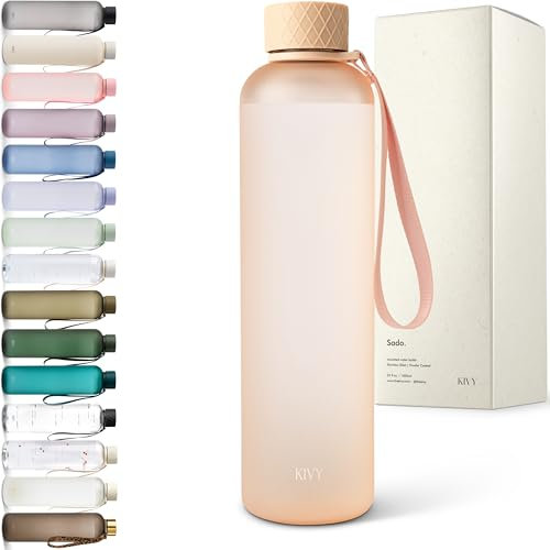 KIVY Tritan Trinkflasche 1l Kohlensäure geeignet & auslaufsicher - Wasserflasche 1l - Wasser Flasche 1l - Aesthetic Trinkflasche durchsichtig - Wasserflasche sport - Spülmaschinenfest