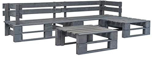 WEMYUFURN 4-TLG. Garten-Sofagarnitur aus Paletten Holz Grau, Outdoor-Sitzgruppe, Terrassen-Lounge-Set, Garten-Couchgarnitur - Wetterbeständig, Komfortabel - für Terrasse, Garten und Balkon
