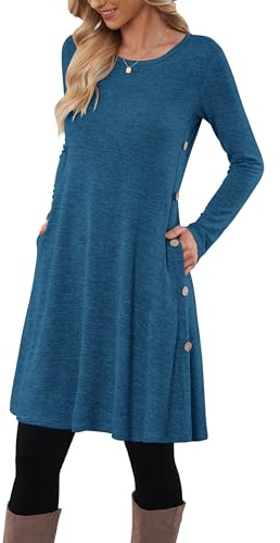 MOLERANI Jumper Dress for Women Long Sleeve Dress Ladies Button TunicDress with Pockets Royal Blue Size 16-18 L