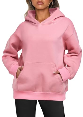 Enwokran Felpa Donna con Cappuccio, Maniche Lunghe Inverno Sport Maglie Autunno Oversize Elegante Pullover Sweatshirt Calda Felpe con Tasche (Rosa, XXL)