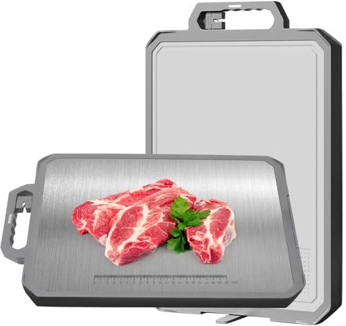 Tabla Cortar Cocina, Tabla de Cortar de Acero Inoxidable 304, Cutting Board Tabla de Cortar de Doble Cara con Afilador de Cuchillos, 44 * 30 * 2.6cm