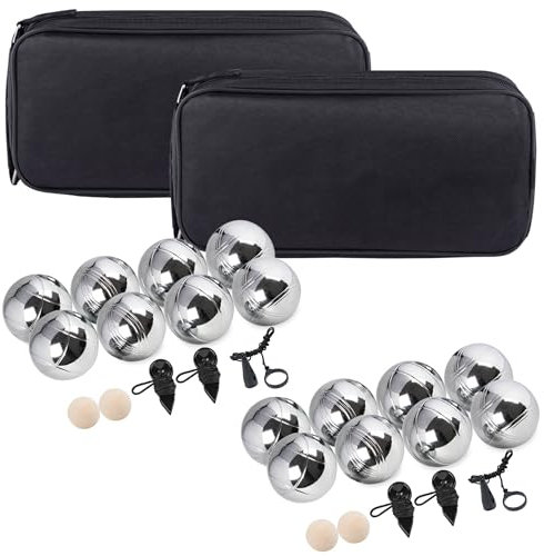 Truevaste Boccia Kugeln 16 Boule Set, Boccia aus Metall, mit 4 Holzkugeln, 4 Abstandsmesser, 2 Boules-Kugel Magnetvorrichtung & Tragetasche, Outdoor Freizeitspiele Boule-Spiele