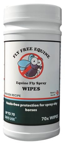 Equine Fly Repellent Wipes 70 Pack – Spray-Free Horse Insect Protection Wipes For Spray-Shy Horses – Easy Application for Sensitive Areas, 100% Biodegradable & FEI-Compliant